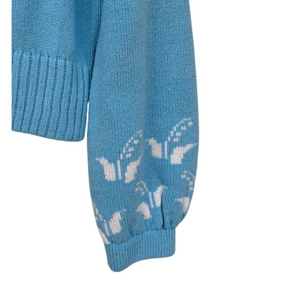 Tennisknit Vintage Acrylic Blue S Zip Cardigan Lilly Floral Cottage Nostalgic - Picture 4 of 10